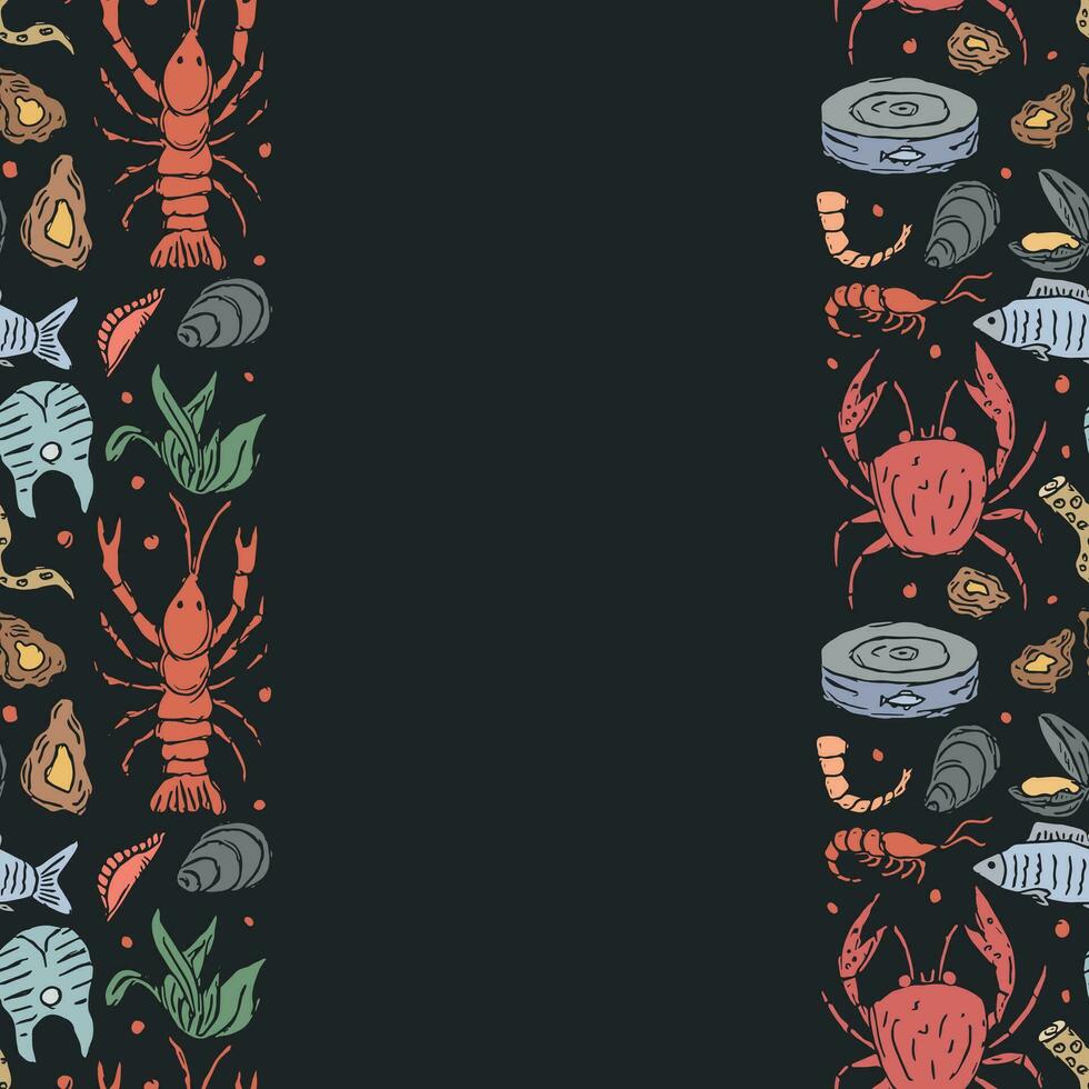 Seafood background. Drawn seafood illustration with place for text vector