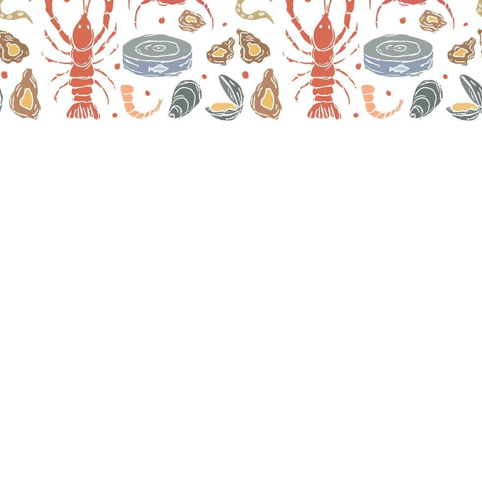 Seafood background. Drawn seafood illustration with place for text vector
