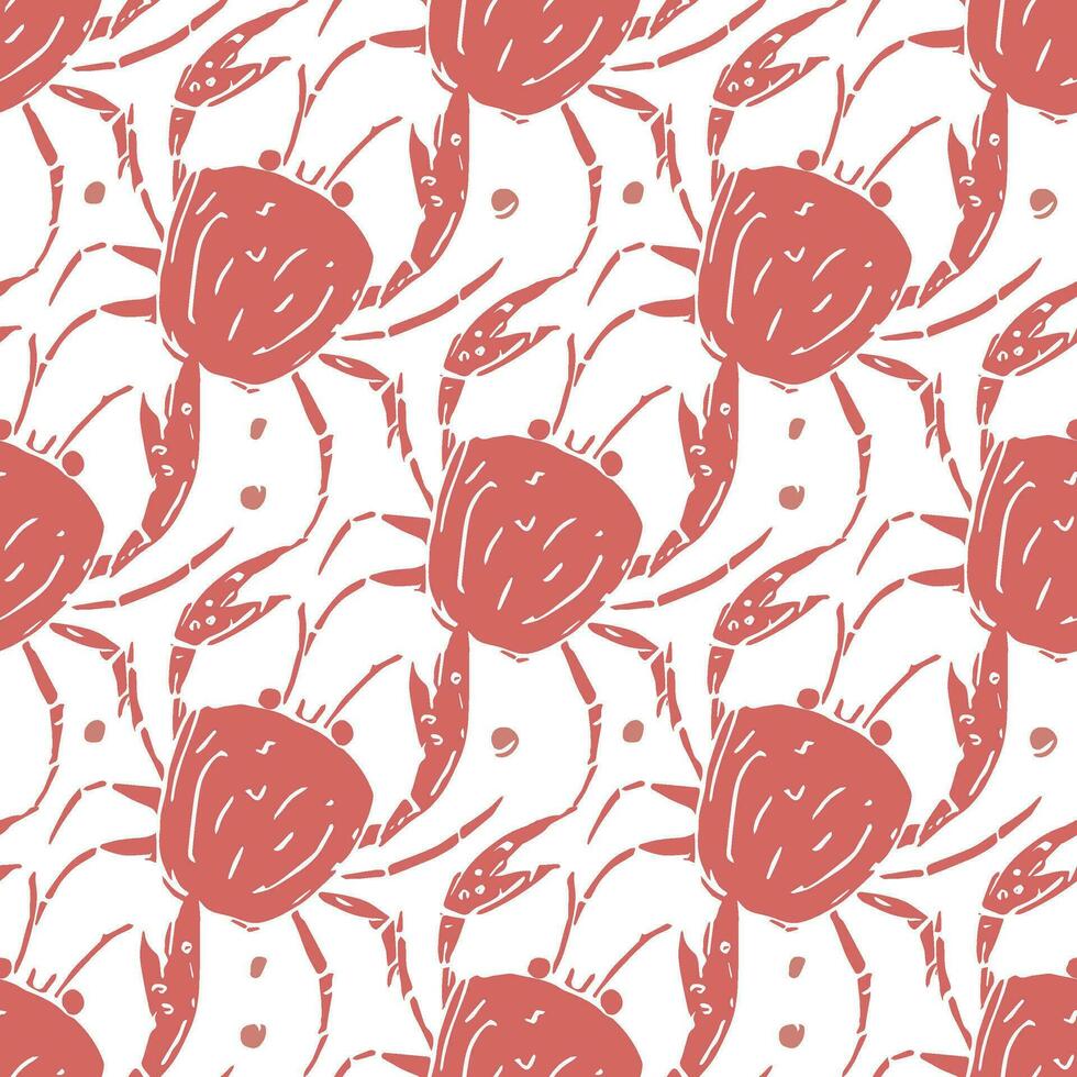 Seamless pattern with crabs. Doodle vector with crab icons. Drawn crab pattern