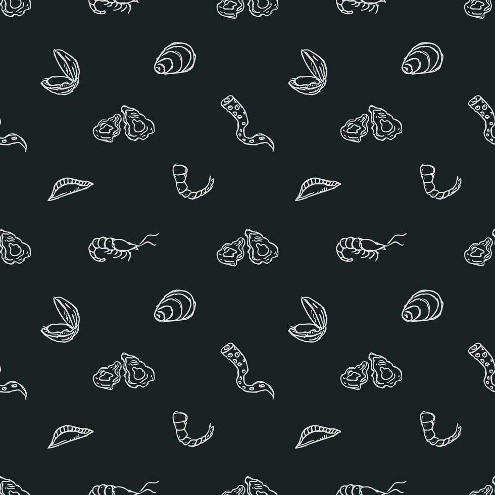 Seamless seafood pattern. Drawn seafood background vector