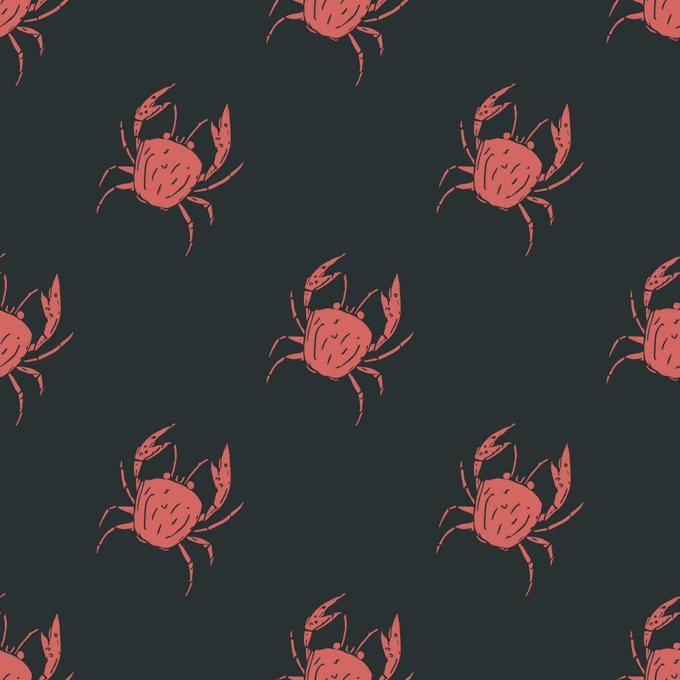 Seamless pattern with crabs. Doodle vector with crab icons. Drawn crab pattern