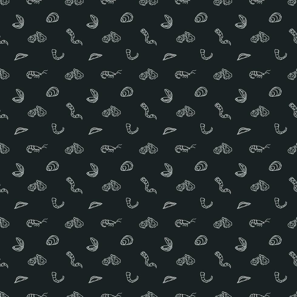 Seamless seafood pattern. Drawn seafood background vector