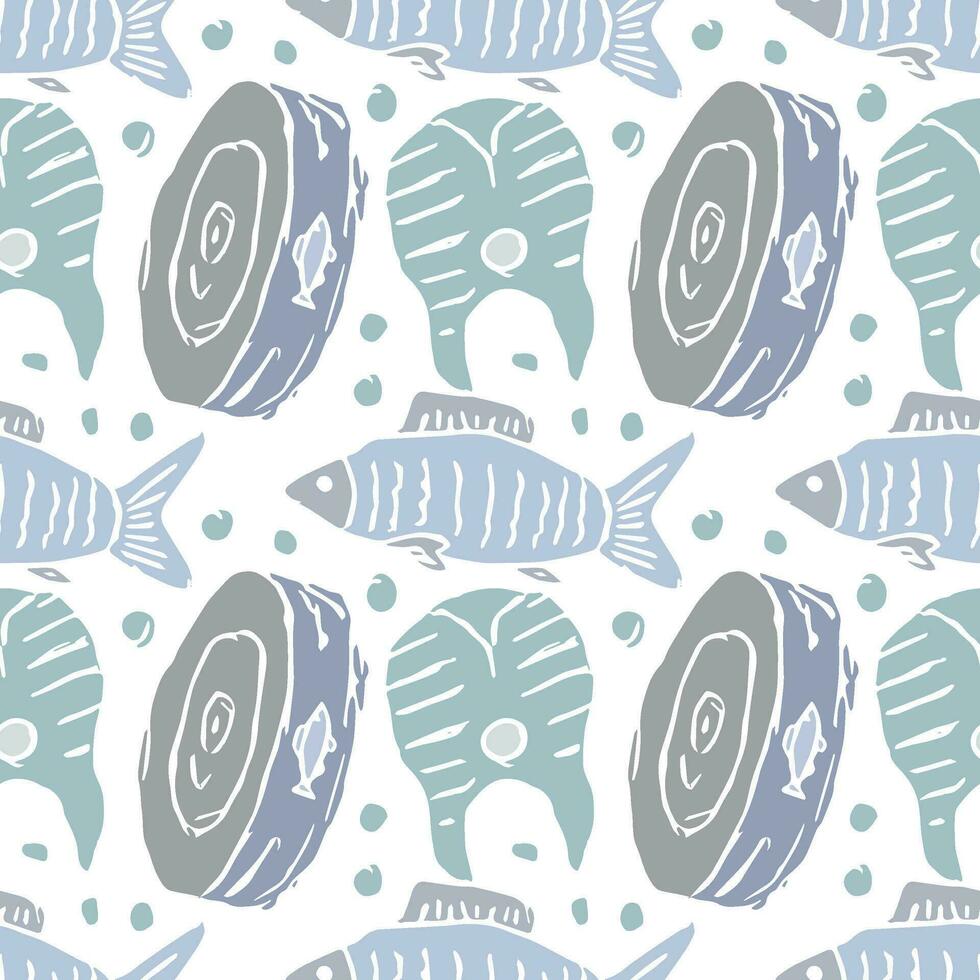 Colored seafood pattern. Drawn seafood background vector