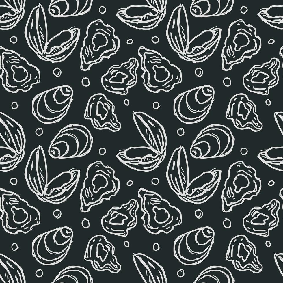Seamless seafood pattern. Drawn seafood background vector