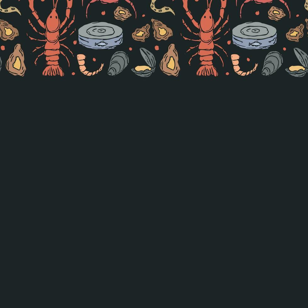 Seafood background. Drawn seafood illustration with place for text vector