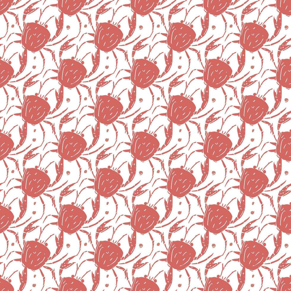 Seamless pattern with crabs. Doodle vector with crab icons. Drawn crab pattern