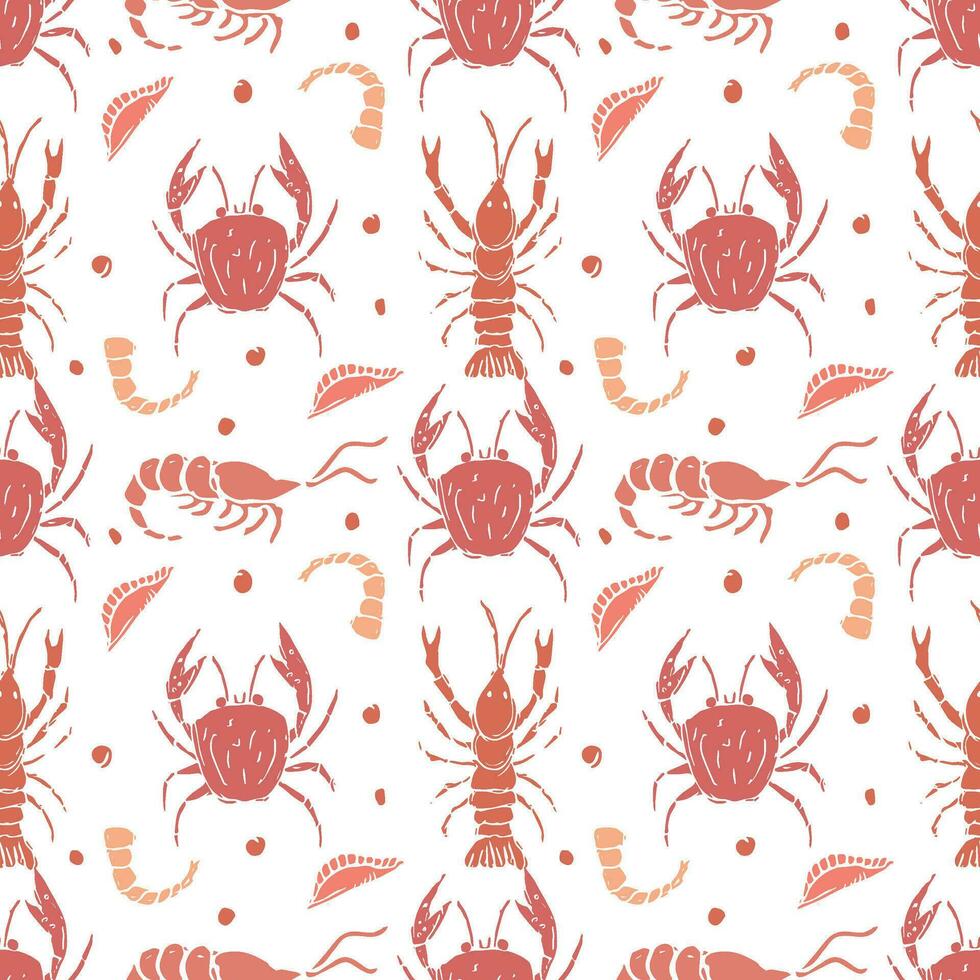 Colored seafood pattern. Drawn seafood background vector