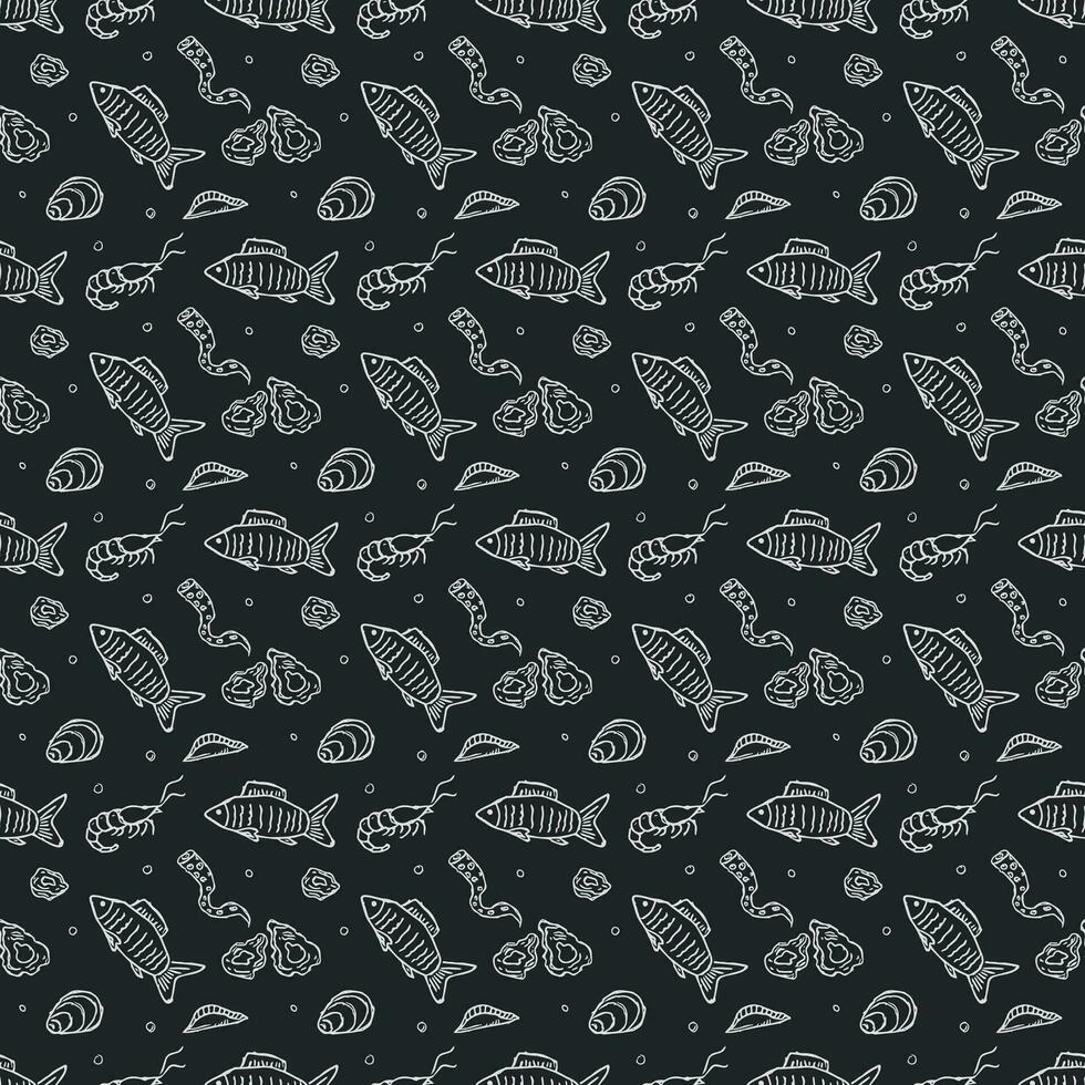 Seamless seafood pattern. Drawn seafood background vector
