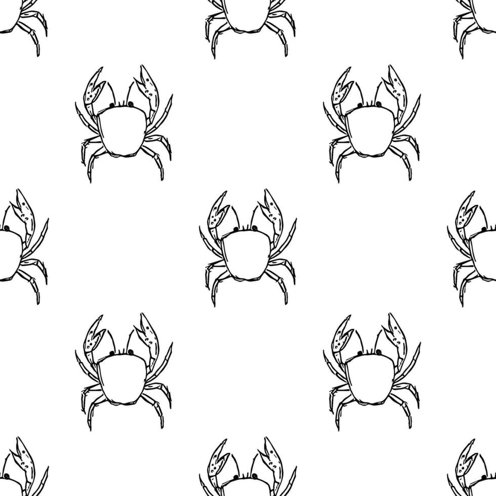 Seamless pattern with crabs. Doodle vector with crab icons. Drawn crab pattern