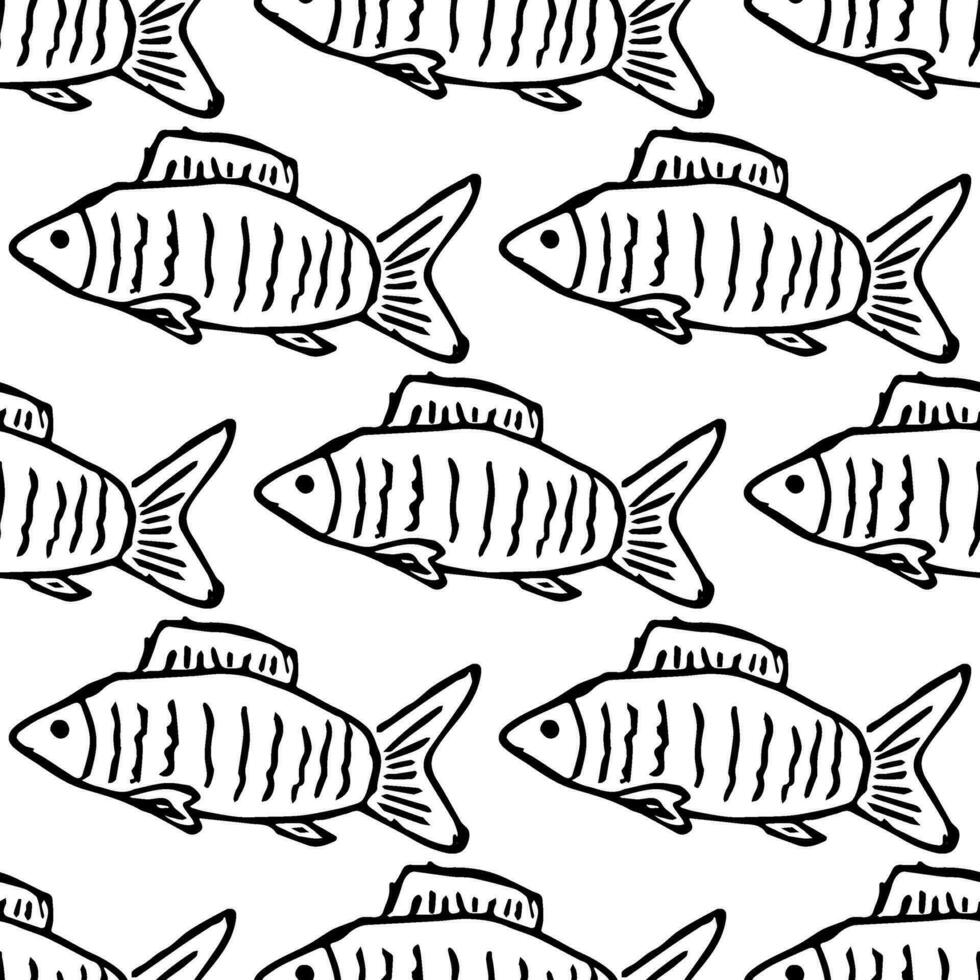 Seamless fish pattern. Drawn fish background. Seafood illustration vector