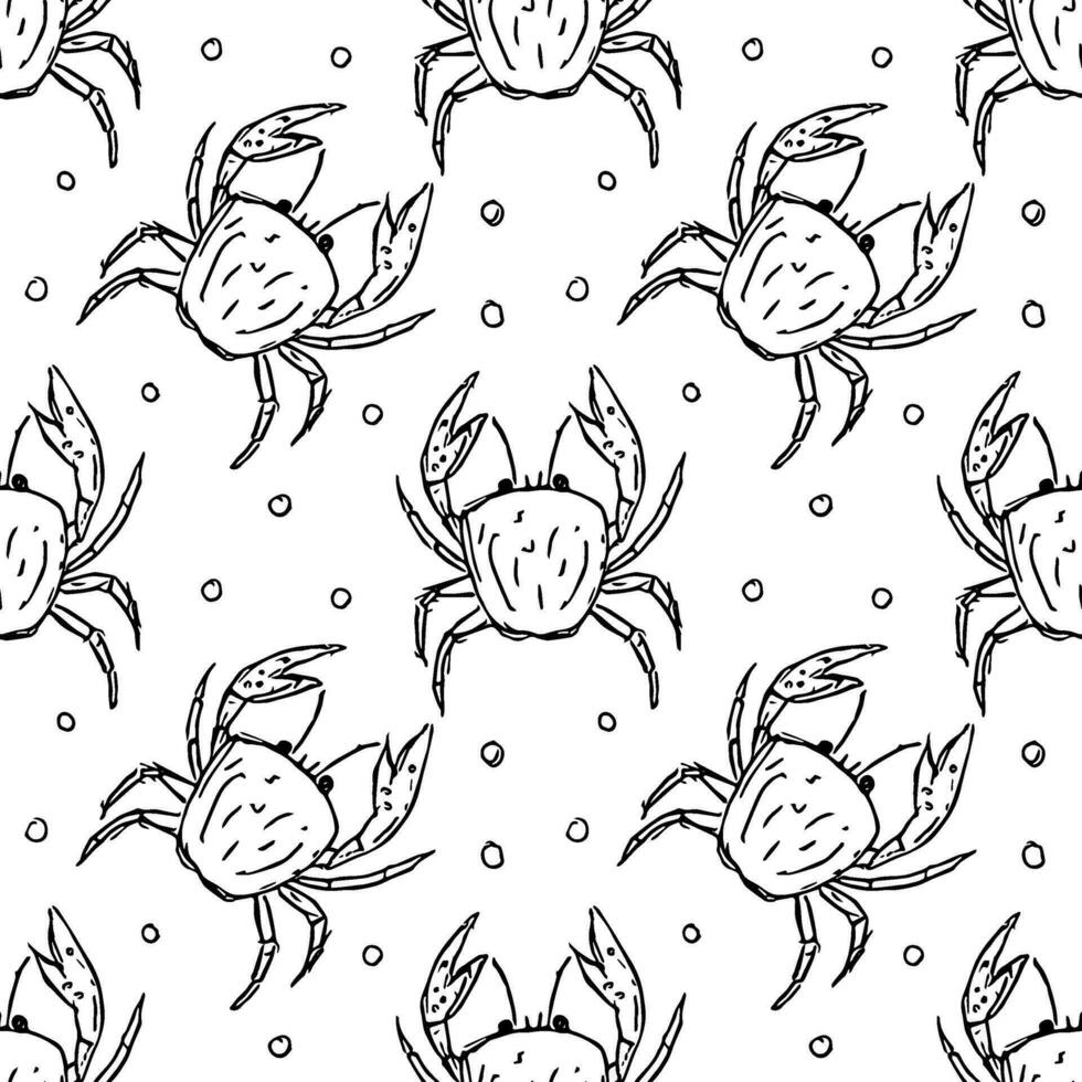 Seamless pattern with crabs. Doodle vector with crab icons. Drawn crab pattern