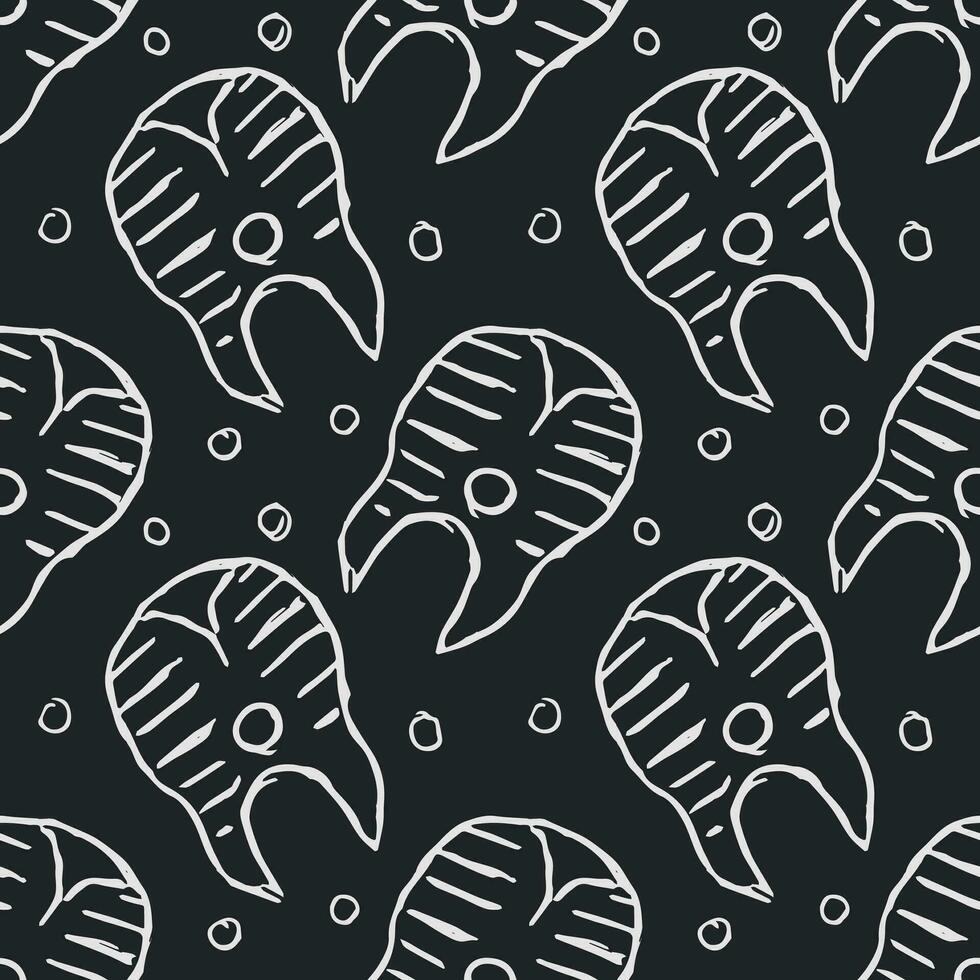 Seamless fish pattern. Drawn fish background. Seafood illustration vector