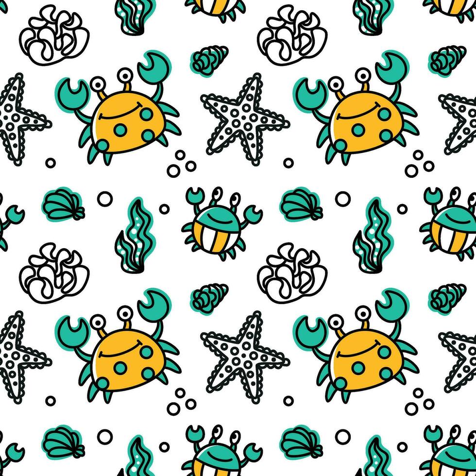 Funny crab and sea life. Seamless pattern. Kid print. Vector. vector