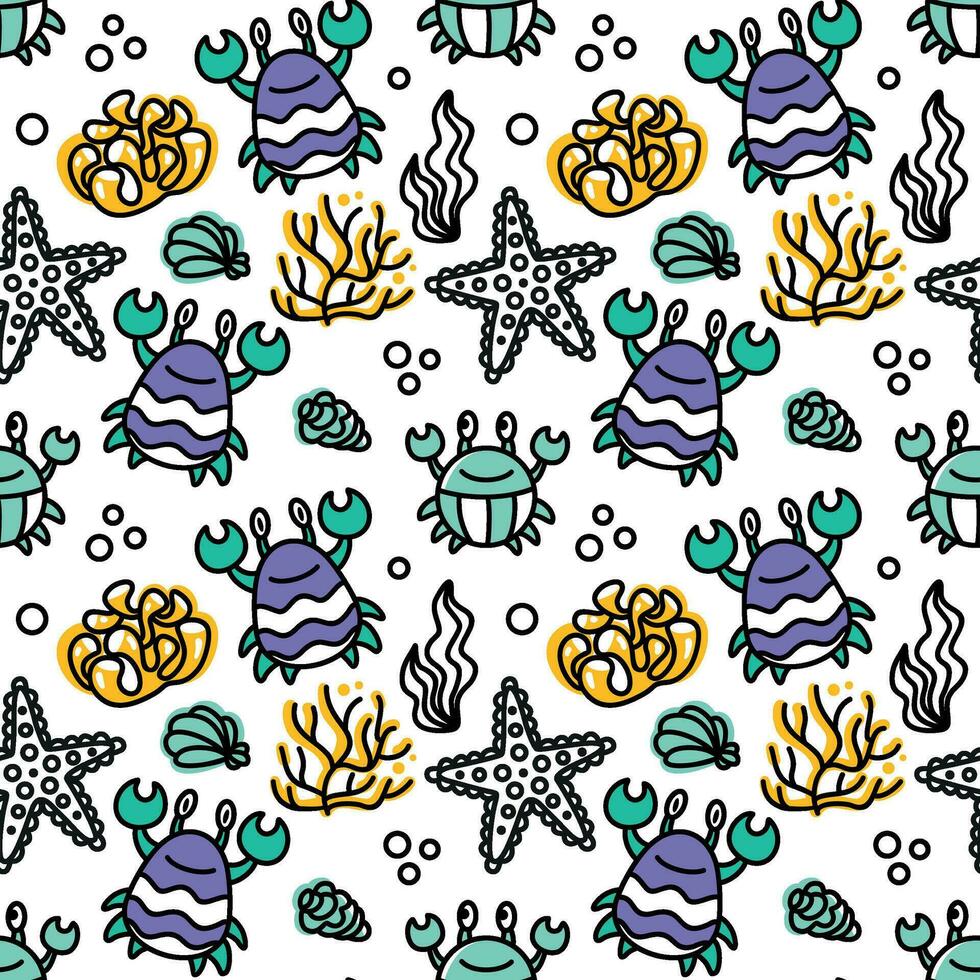 Funny crab and sea life. Seamless pattern. Kid print. Vector. vector