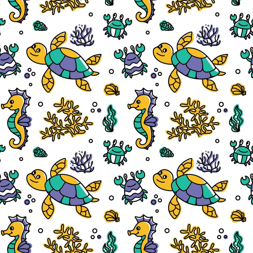Sea life, summer print for kid textile and other products. Seamless pattern. Vector. vector