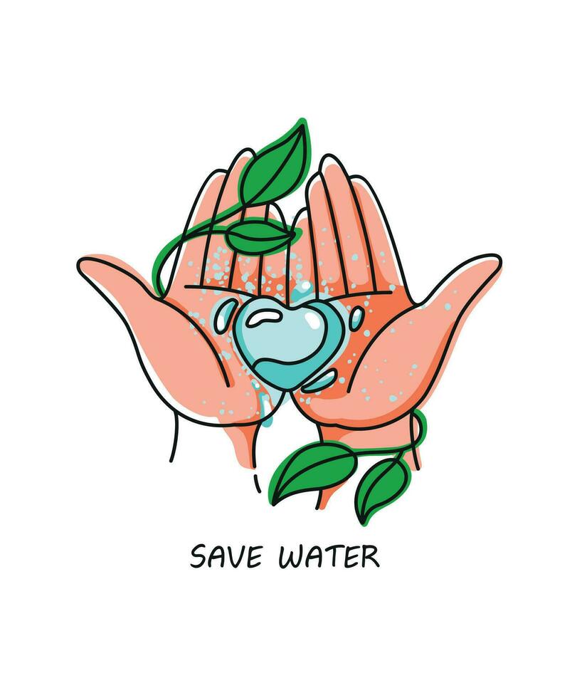 salvar agua. eco etiqueta, mano dibujado. salvar tu planeta. vector. vector