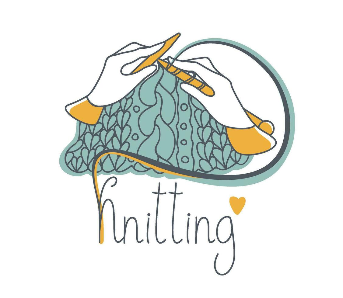 Knitting logo. Circular knitting, needles. Vector illustration.