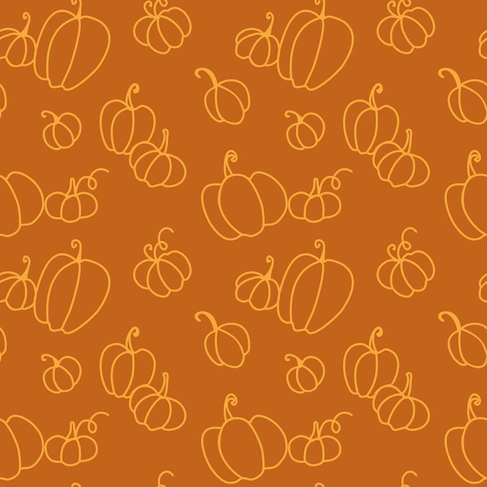 Pumpkins illustration on brown background for fabric, wrapping, textile, wallpaper, apparel. Autumn season. Seamless pattern. vector