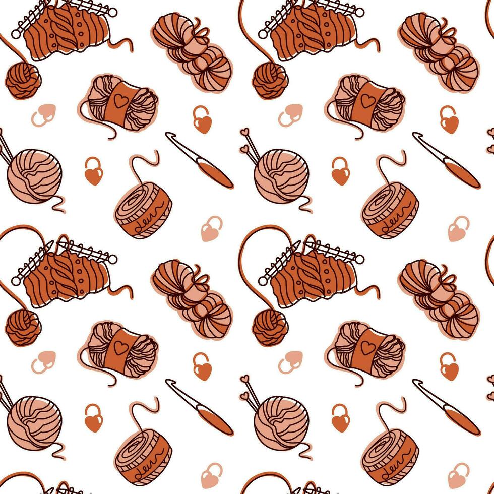 Knitting and tools, yarn. Seamless pattern for fabric, wrapping, textile, wallpaper, apparel. Vector. vector