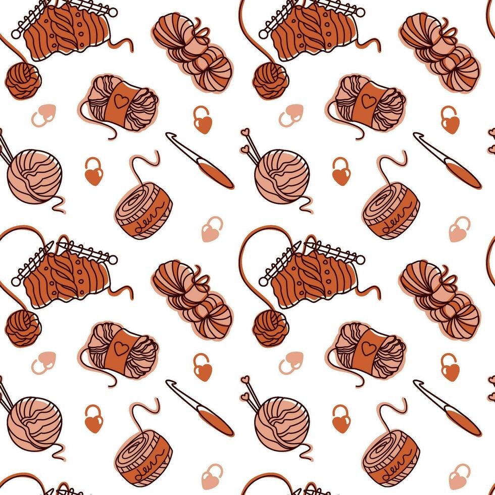 Knitting and tools, yarn. Seamless pattern for fabric, wrapping, textile, wallpaper, apparel. Vector. vector