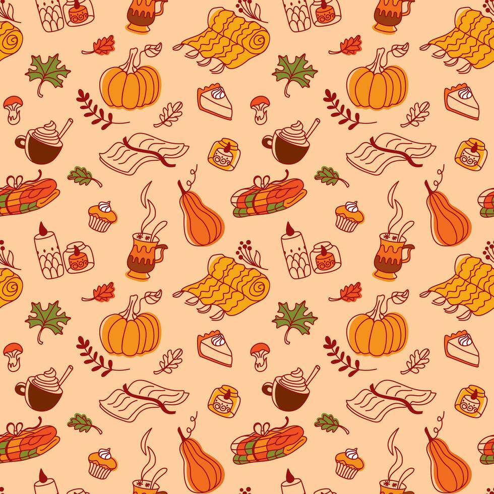 Autumn mood. Cozy objects. Seamless pattern vector