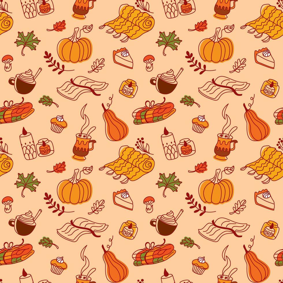 Autumn mood. Cozy objects. Seamless pattern vector