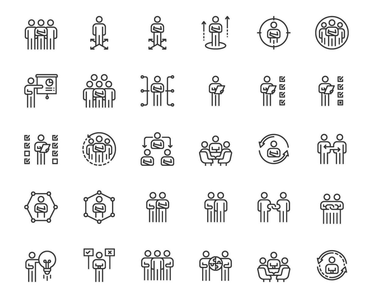 people icons business process, human resource management,  meeting work group team , icon line vector design elements pictograms and infographics