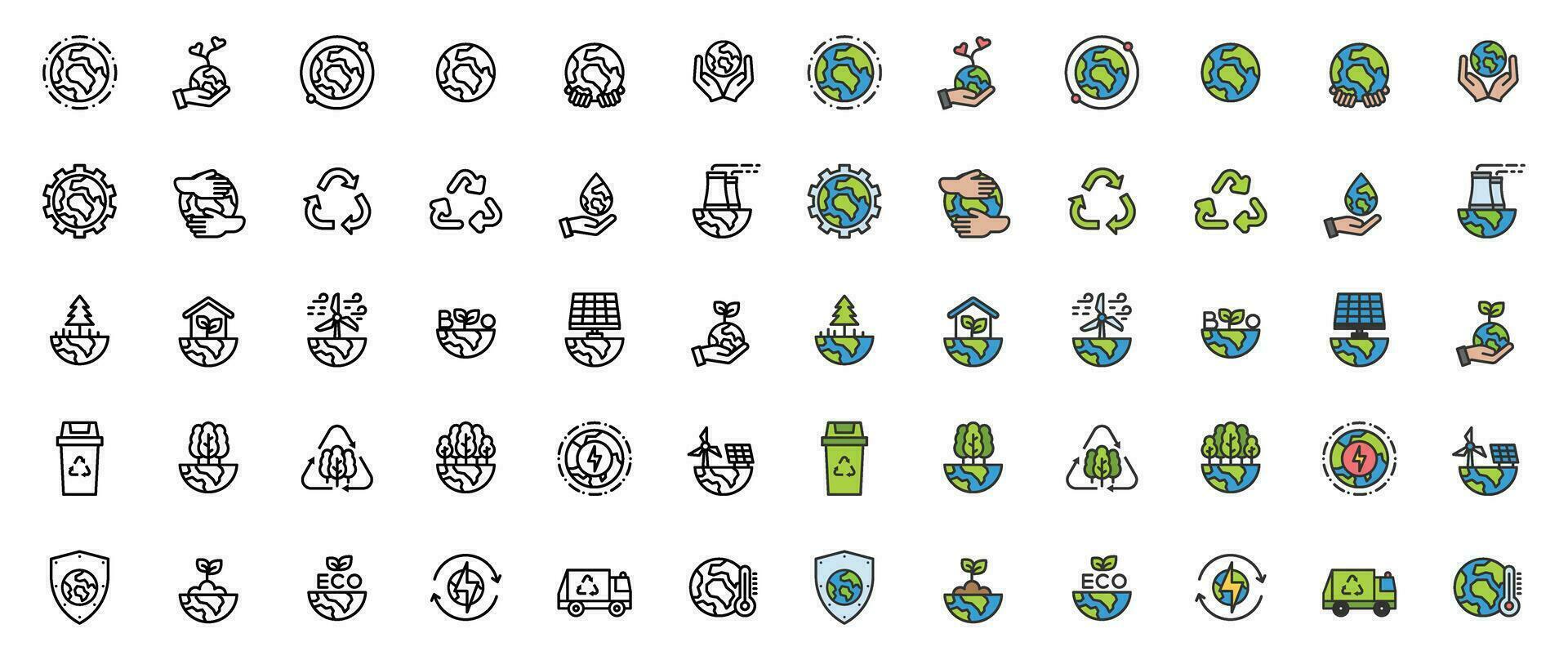 World Environment Day icon set. Nature Renewable Energy Icons. Eco Friendly. Earth Day Ecology Outline Vector Icon Illustration Sign ,Environment , Save Energy, Eco