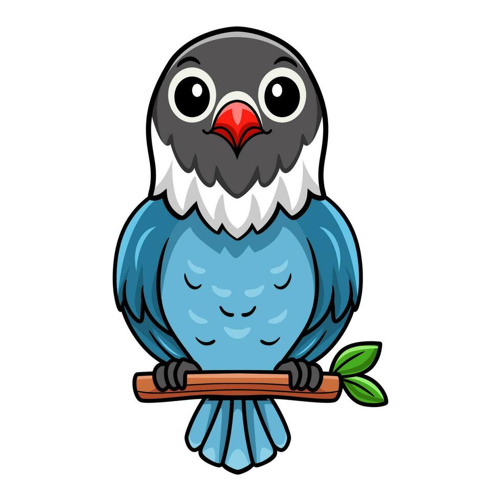 Cute slaty blue love bird cartoon on tree branch vector