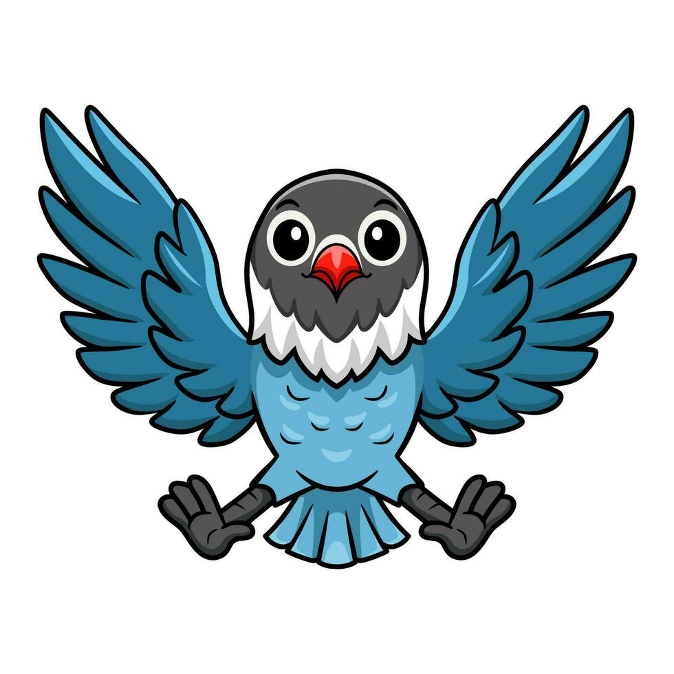 Cute slaty blue love bird cartoon flying vector