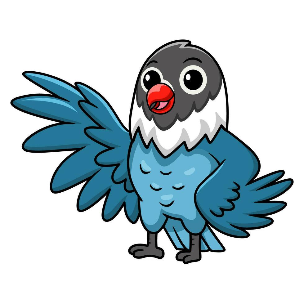 Cute slaty blue love bird cartoon waving hand vector