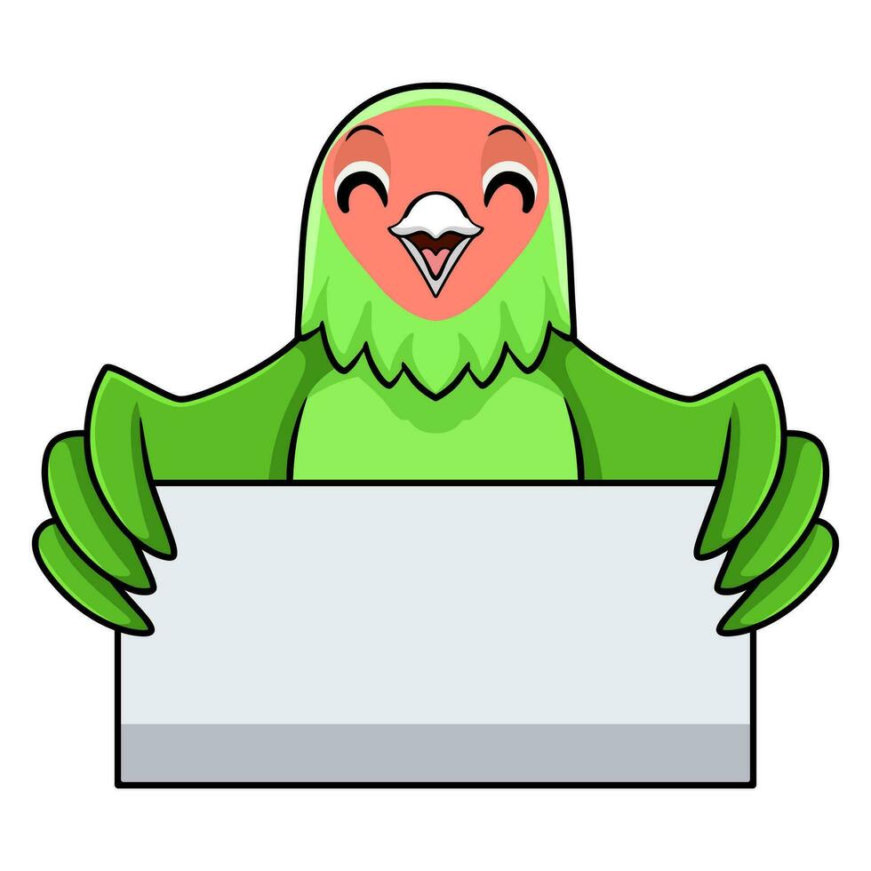 Cute peach faced love bird cartoon holding blank sign vector