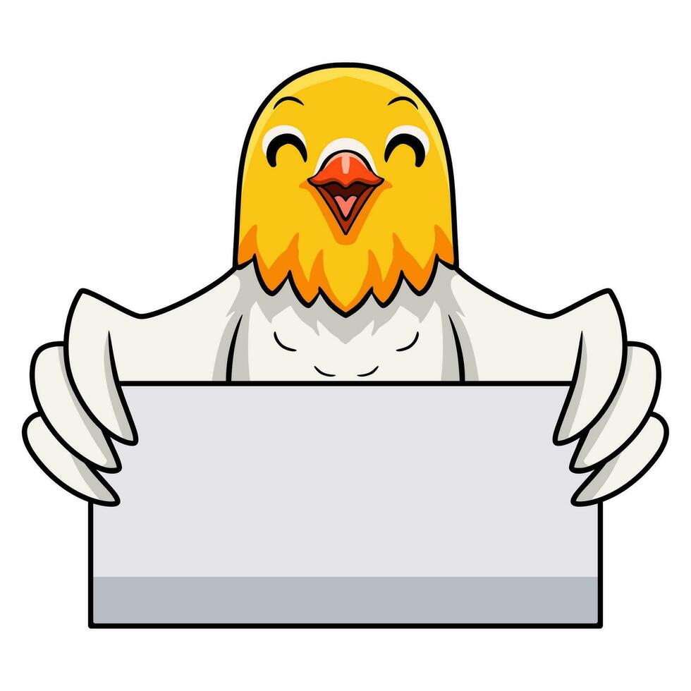 Cute opaline pale fallow lovebird cartoon holding blank sign vector