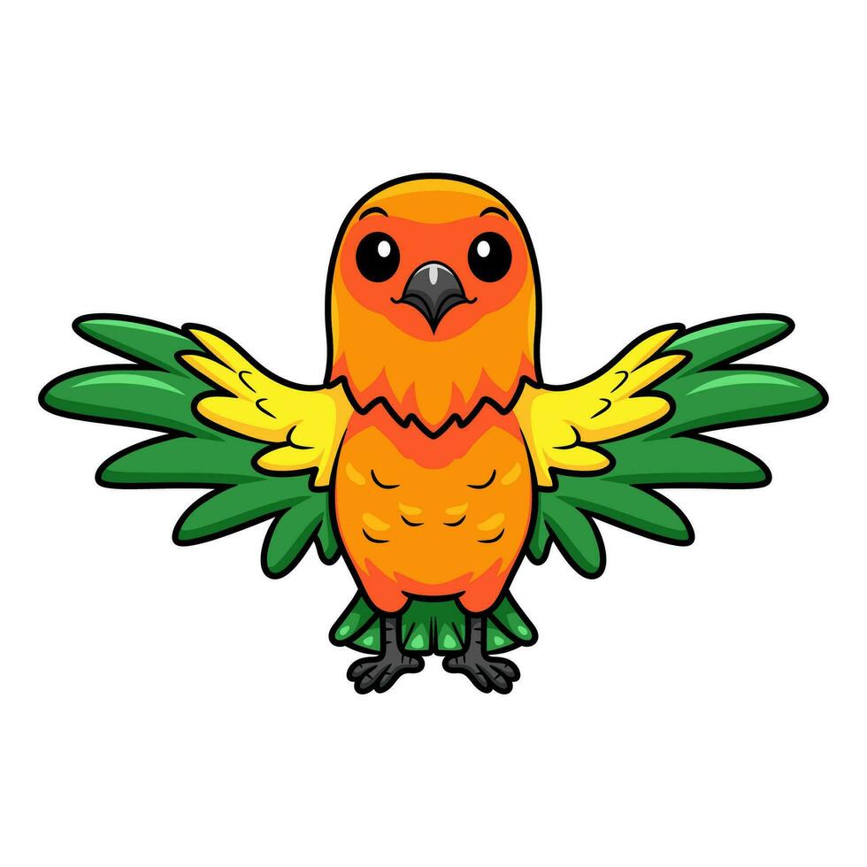 Cute sun conure parrot cartoon flying vector