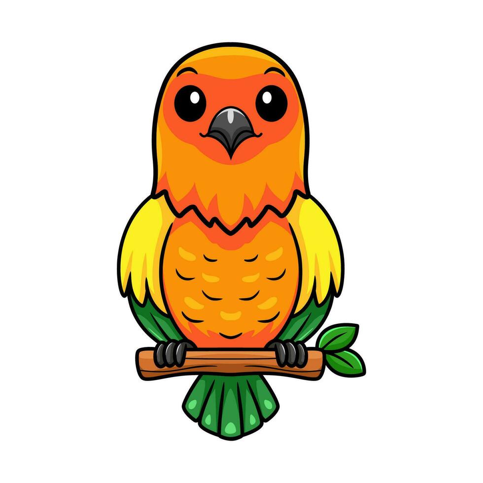 Cute sun conure parrot cartoon on tree branch vector