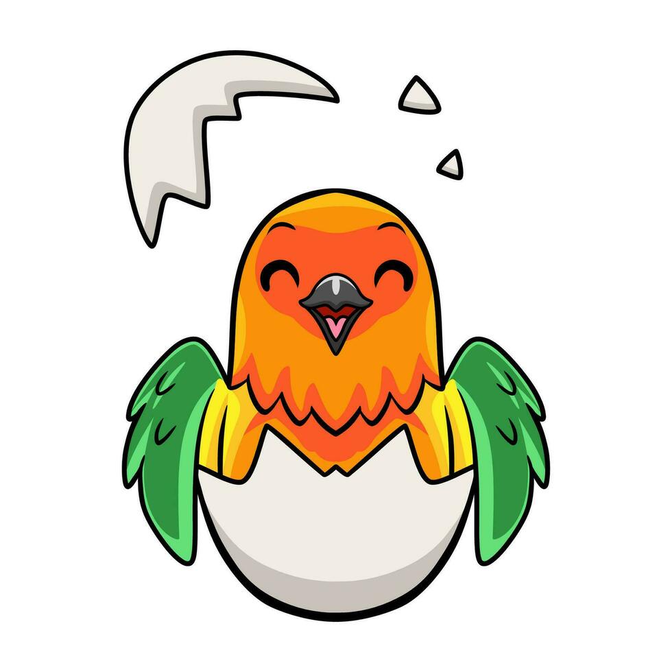Cute sun conure parrot cartoon inside from egg vector