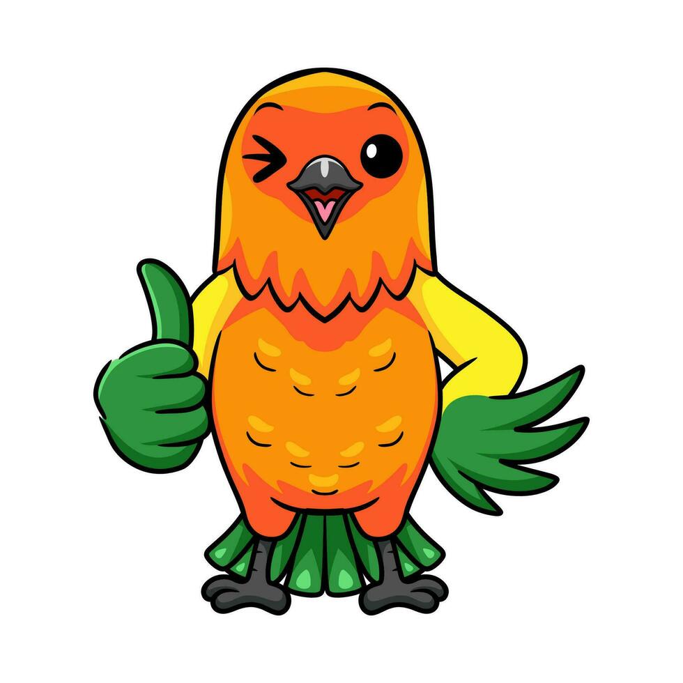 Cute sun conure parrot cartoon giving thumb up vector