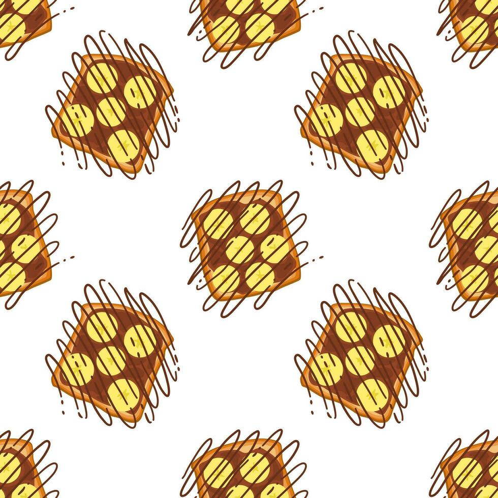 Banana toast with chocolate. Vector illustration. Seamless pattern