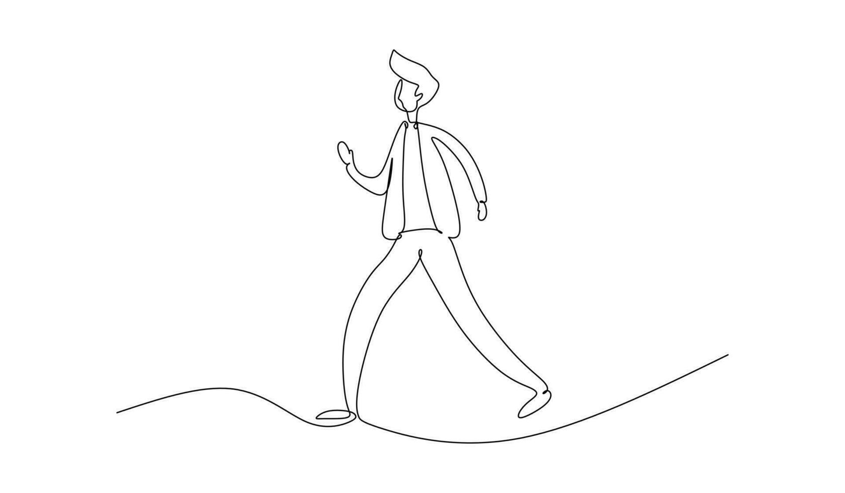 Continuous one line drawing of young man walking. Vector illustration.