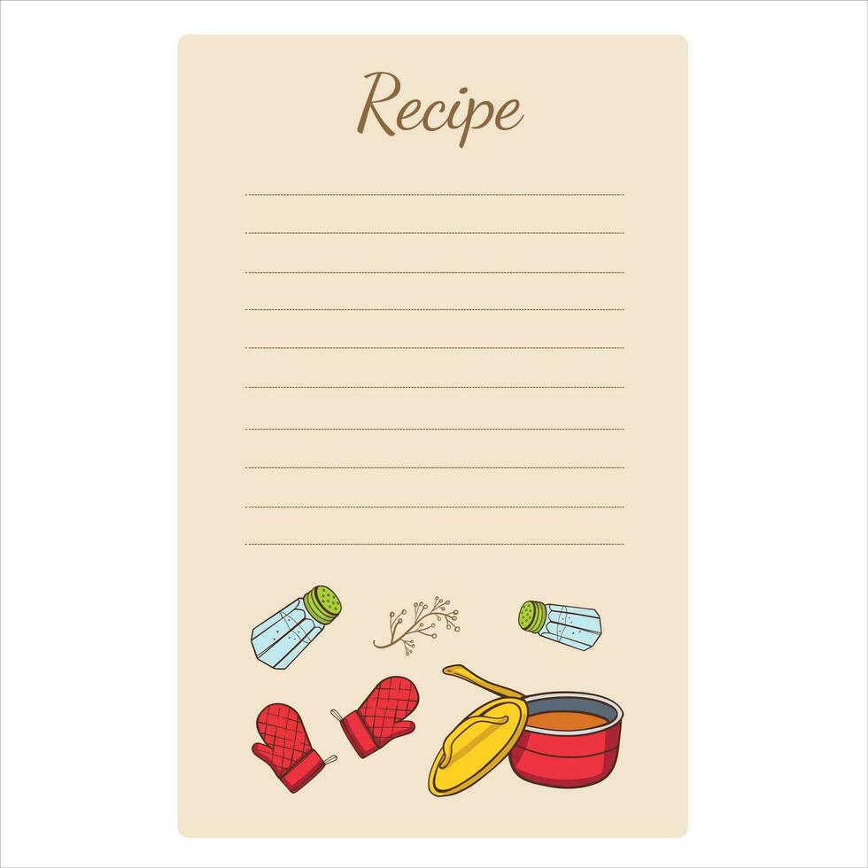 Recipe card. Cookbook for cooking. Hand drawn vector illustration.