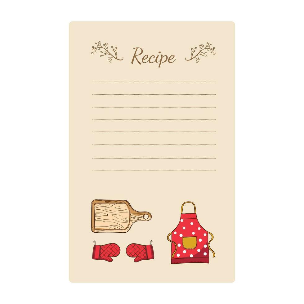 Recipe card with kitchen utensils. Hand drawn vector illustration.