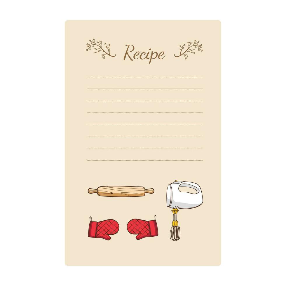 Recipe card template with hand drawn kitchen utensils. Vector illustration.