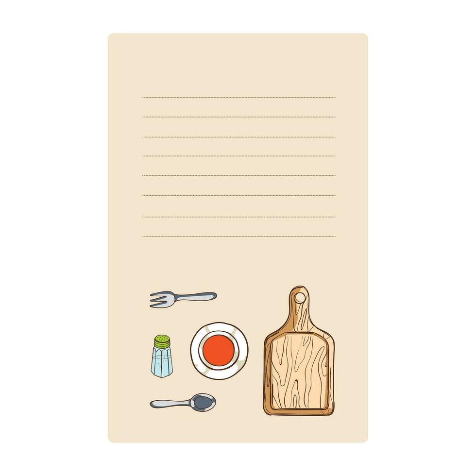 cocina utensilios y libro de cocina página. vector ilustración.