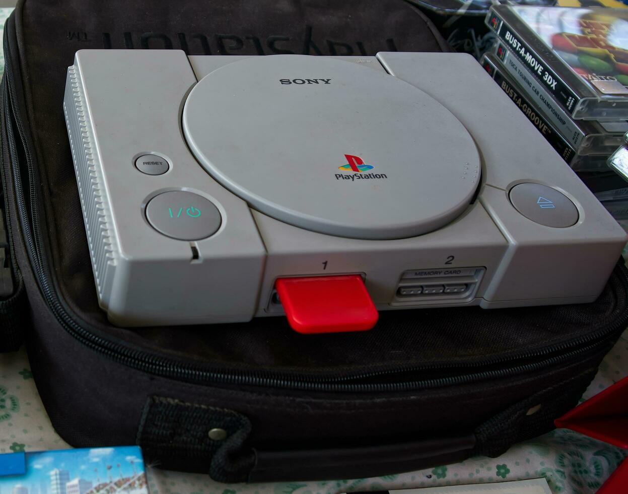 Bologna  Italy  May 7, 2023 Sony Console PlayStation 1. PS1. Vintage technology. photo