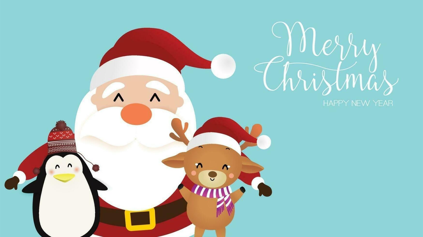 Merry Christmas and happy new year cute face Santa Claus and reindeer, White bear, Snowman. vector