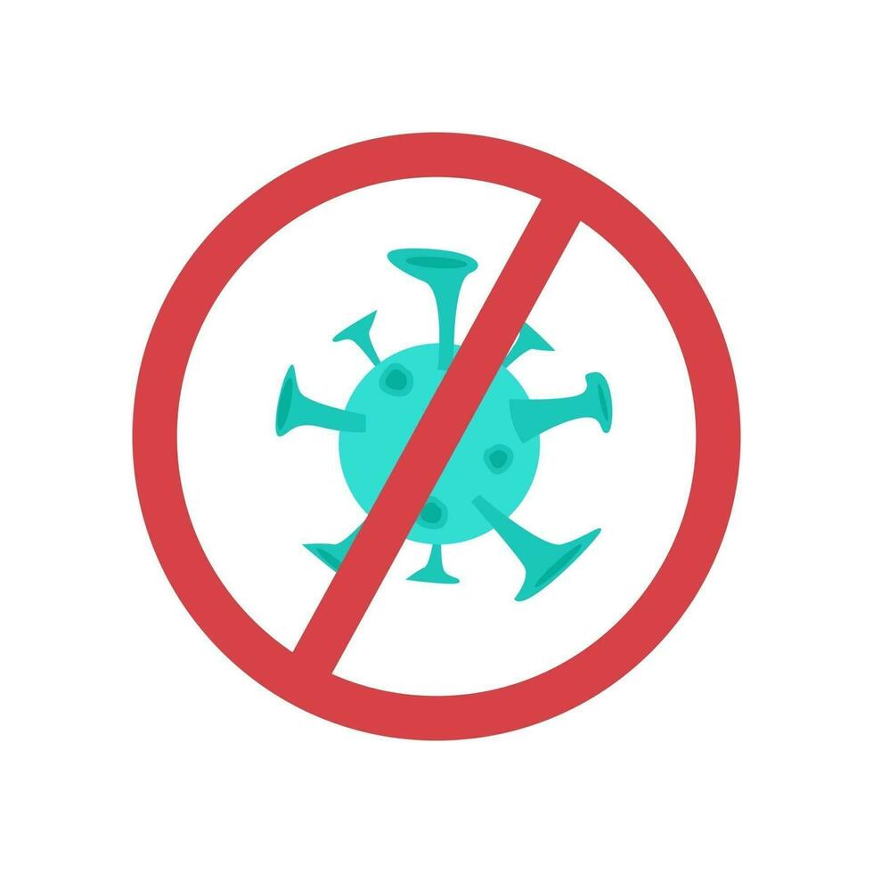 Influenza virus in a red crossed out circle. Prohibition sign. Vector object in flat style.