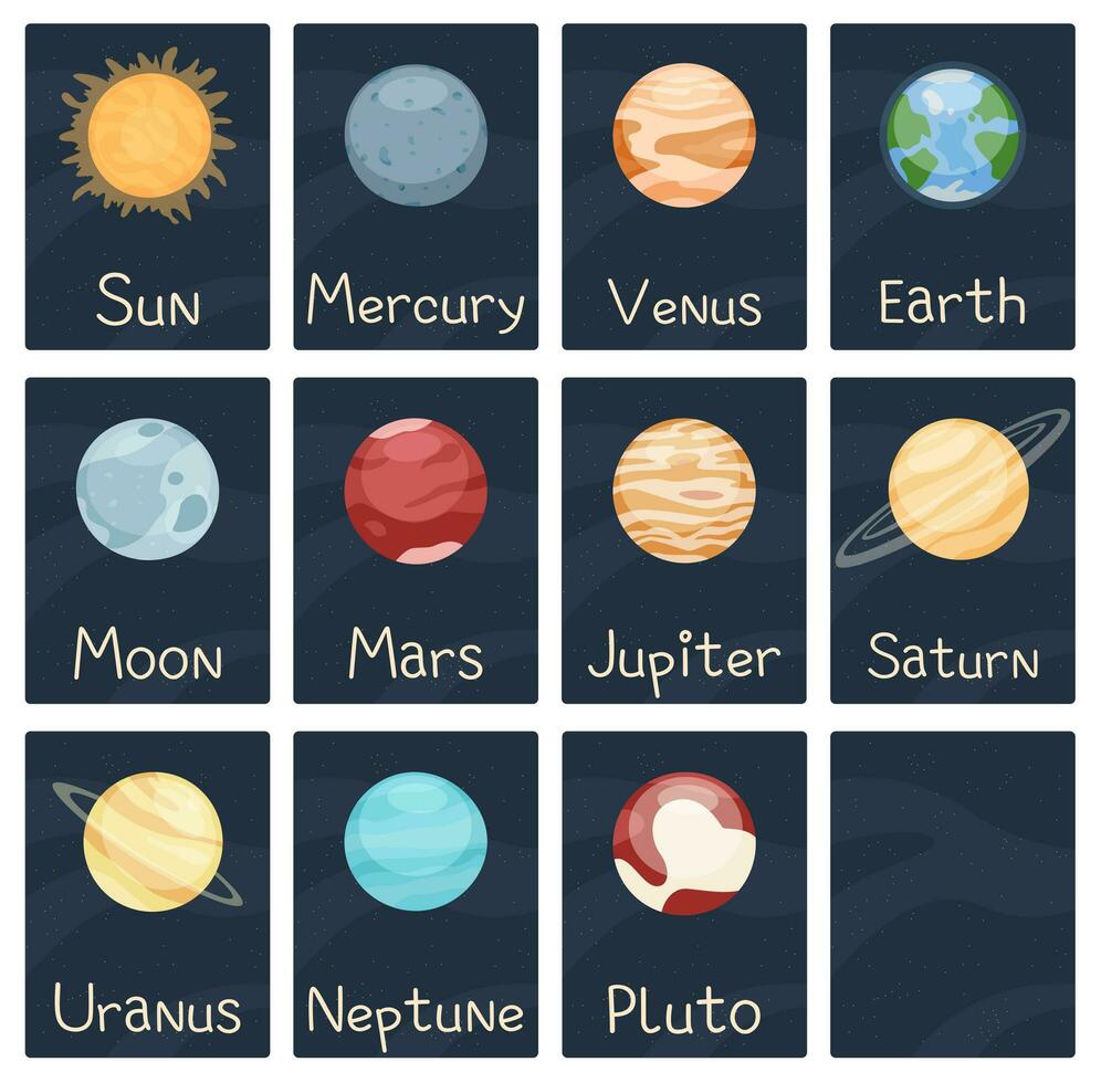 Solar system popular objects cards with cover vector