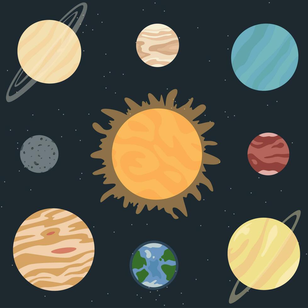Vector flat Solar system with the Sun and planets