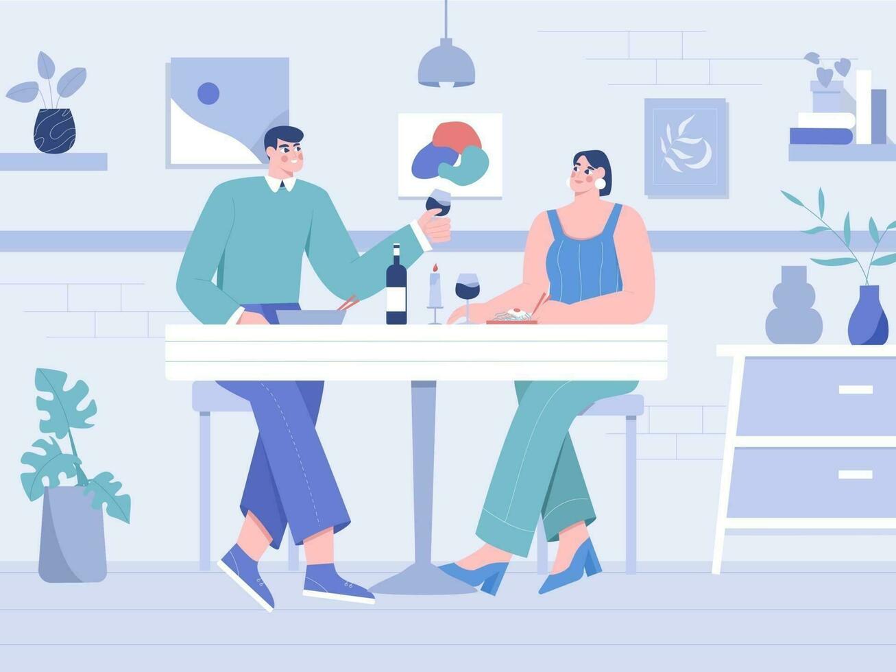 Dinner With Couple Flat Illustration vector