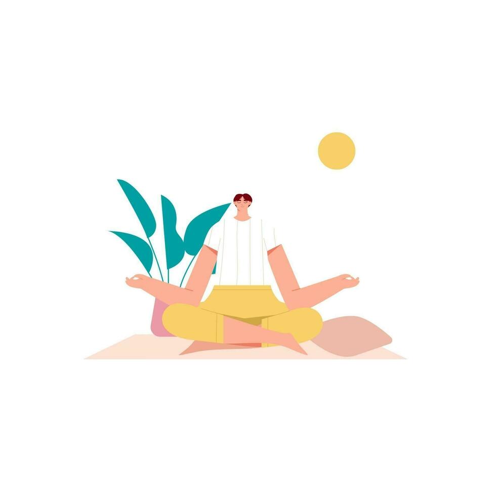 mujer yoga meditación poses plano ilustración vector